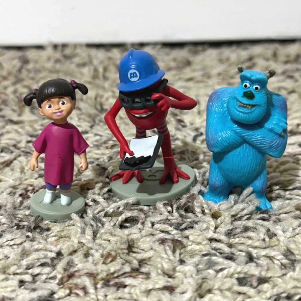 Disney Pixar Monsters Inc Mini Figure Set Sulley Boo Red Monster Hard Hat 3pc